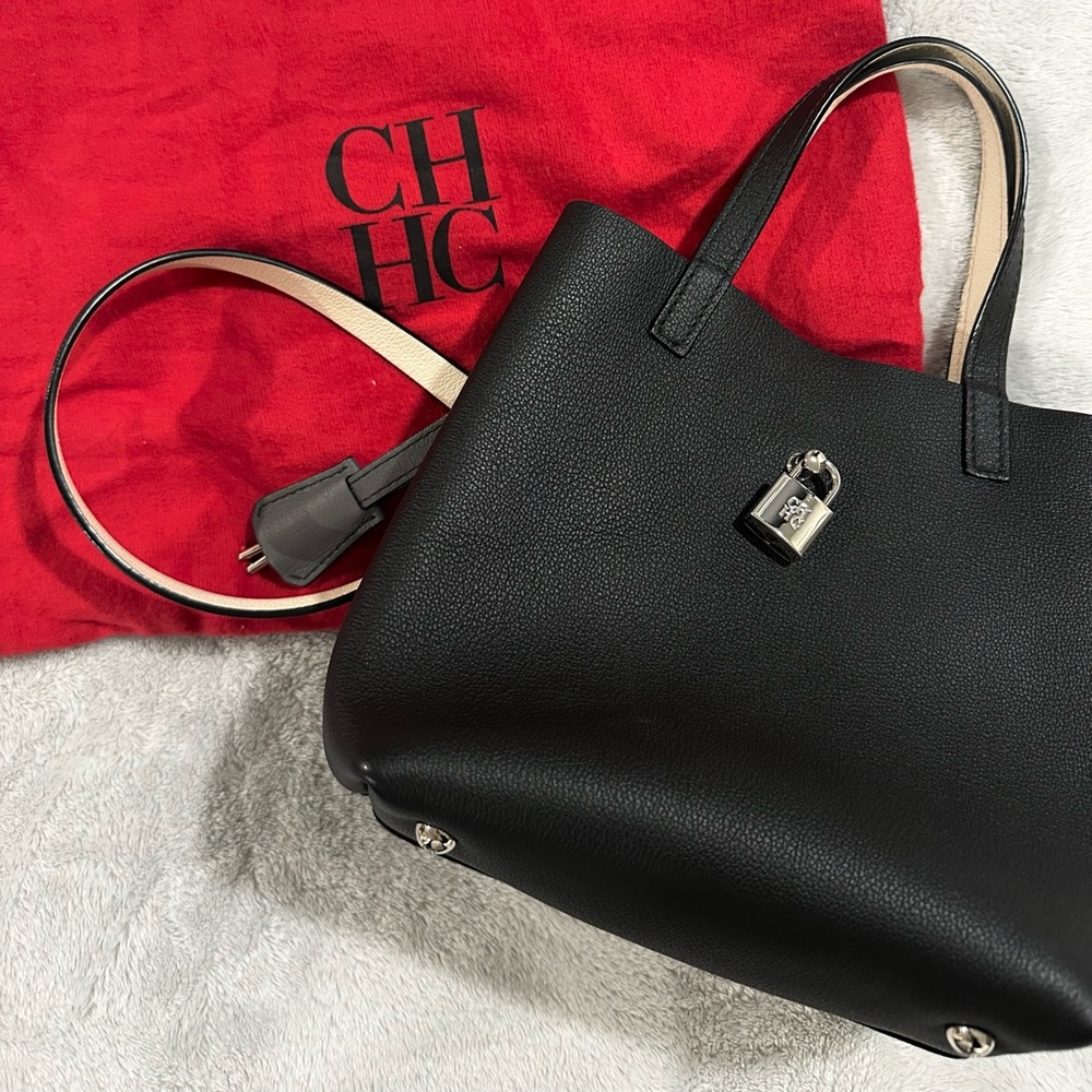 Carolina Herrera Black Leather Small Matryoshka Locked Tote